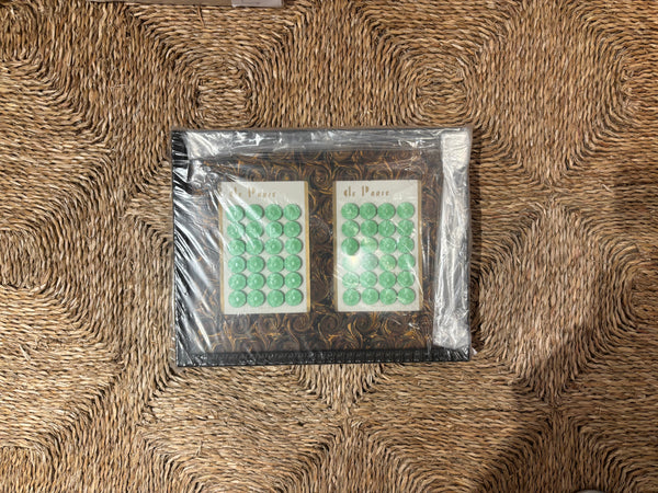 Paris Flea French Button Cards - Lime Green on Marbled Paper