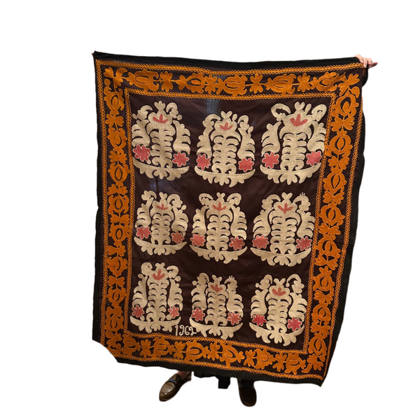 c. 1962 Small Suzani -Brown/Orange/Pink
