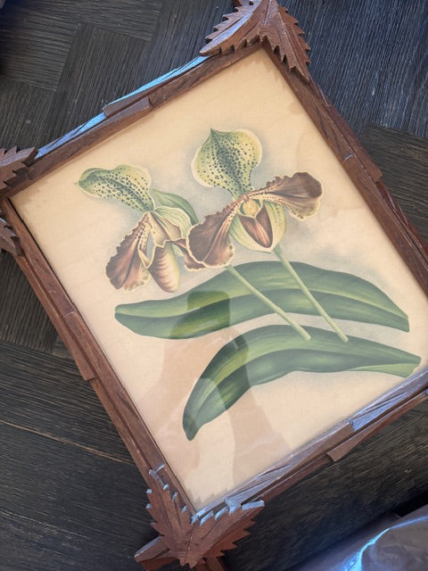 Hand-Carved Frame w Trillium Print 17x15