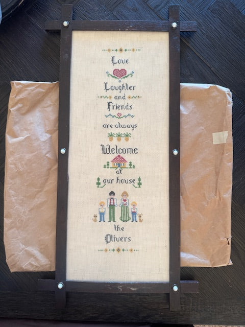 Primitive Frame w Antq French Ribbon Sampler Cards 26x13